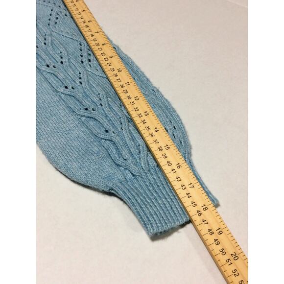 LOFT Women Wool Pointelle Mock Neck Soft Open Knit Sweater Pullover Small Blue - Picture 7 of 11